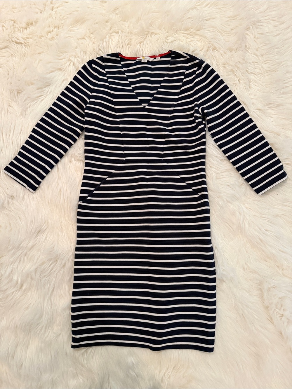 Boden Navy & White Striped V-Neck Sheath Dress